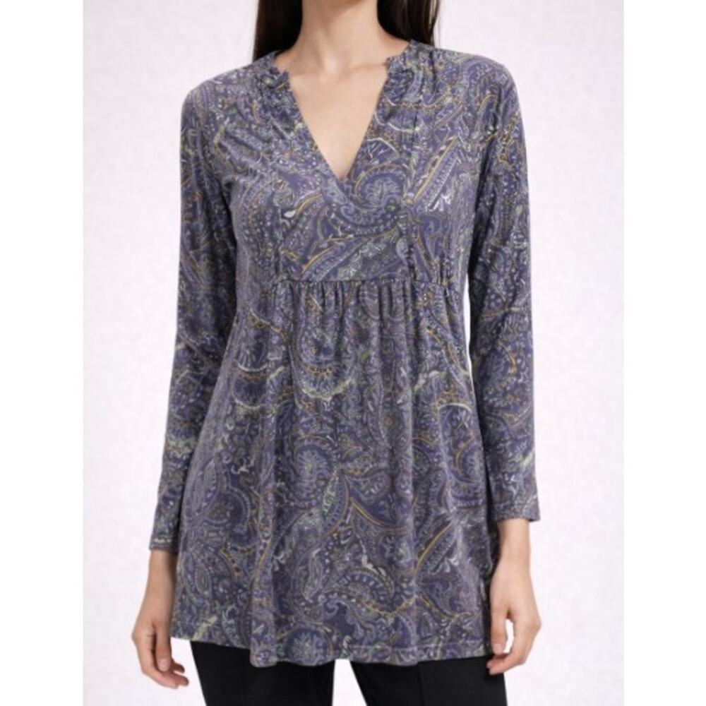 Winter Silks Y2K Babydoll Top L Purple Paisley‎ Silk Blend Feminine Boho Blouse